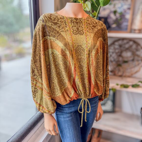 Inoah’s Collection Art to Wear Blouson Style Top w/ Drawstring Hem Women's Small - Picture 3 of 8